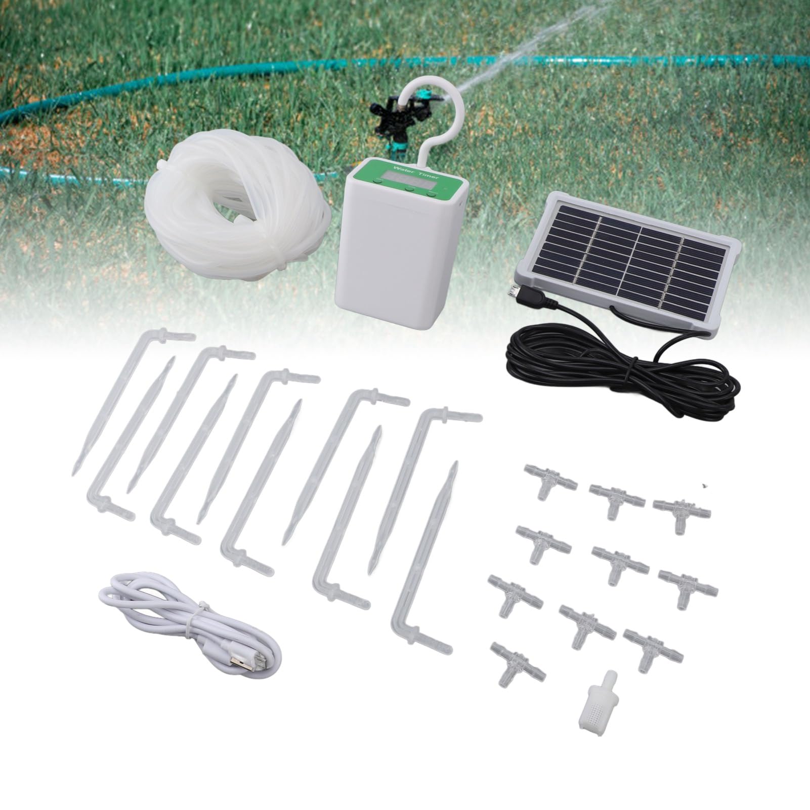 Irrigatore Automatico per Piante Solare Irrigatore Automatico per Piante, Kit di Irrigazione a Goccia a Energia Solare con Timer e Animale, di Irrigazione ABS 2000mAh per Giardino, Cortile,