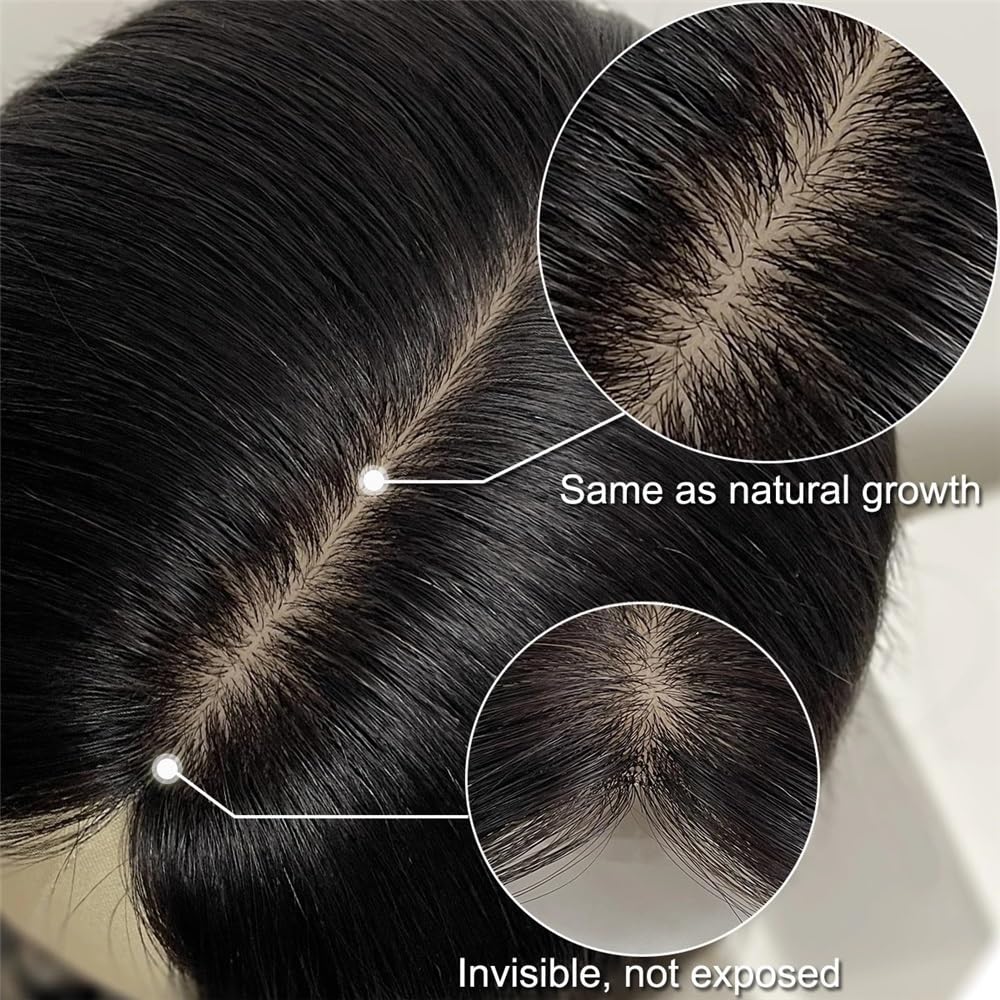 Parrucchino for capelli umani con base in seta da 12x14 cm for donne con capelli diradati con 3 clip, posticci da 8-20 pollici, densità 130 Extension per Capelli(Medium Brown,18inch)