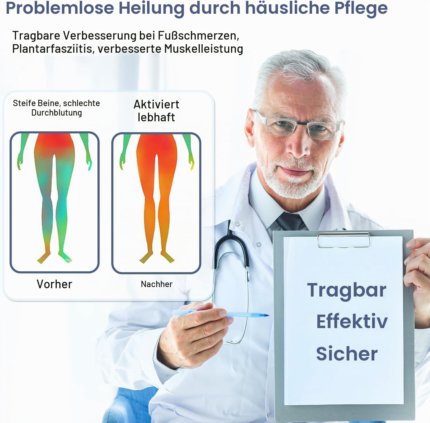 Medic Durchblutungs-Stimulator Beine, Tragbar Fußmassagegerät für Schmerz und Durchblutung, Verbessert Polyneuropathie, EMS Fußmassagegerät, Bekämpft Knie- und Beinschmerzen, mit 4 Elektrodenpads