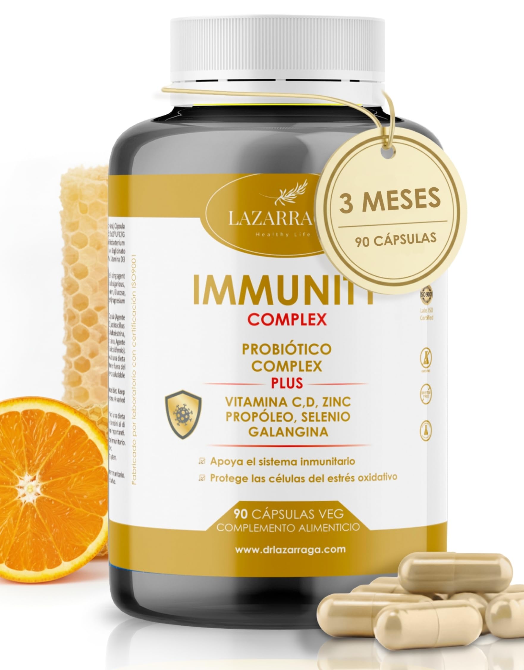 IMMUNITY DEFENSAS COMPLEX 6 EN 1 con Vitamina C + Vitamina D + Propóleo + Zinc + Selenio + Probióticos y Prebióticos + Galangina | Apoya el Sistema Inmunológico l Cápsulas Veganas (90)