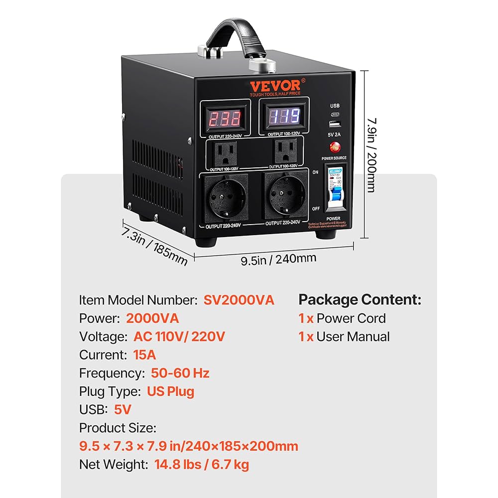 Amazon.co.jp: VEVOR 電圧変換器 変圧器 2000W 高耐久 ステップ