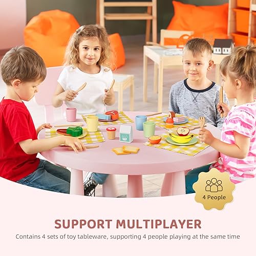 Miniatura 5 de OOOK Juego de platos y platos de madera para niños, 25 piezas de accesorios de cocina de madera, juego de ollas y sartenes Montessori para niños de