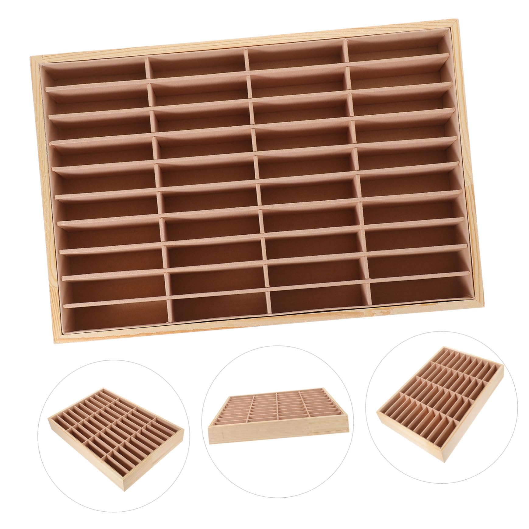 Plateau à Bijoux Organisateur 40 Compartiments en Bois et Velours Marron