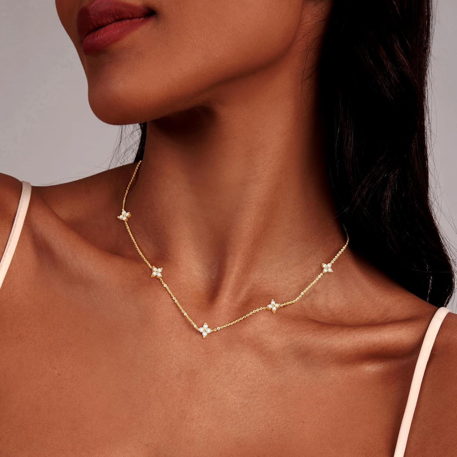 Luxval Diamond Pendant Gold Necklace for Women，Dainty 18k Gold Plated Choker Necklaces Simple Gold Jewelry Gifts for Women Girls - Image 2