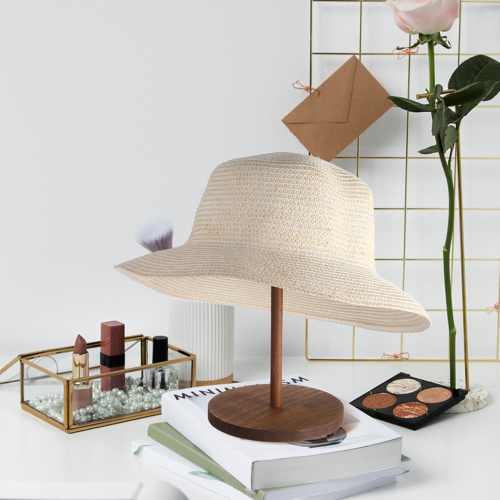 Handcrafted Mesquite Wood Hat and Wig Display Stand Wooden Hat Block on Stand – Hat Display & Wig Stand | Fedora  main image 2