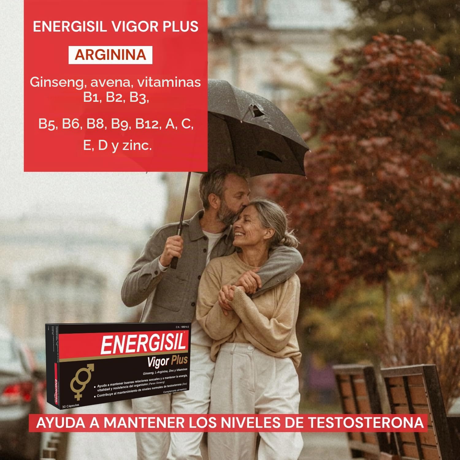 Energisil Vigor Plus 30 Cápsulas - Pack de 3 Unidades - Tratamiento para 1 Mes y Medio - con Ginseng, L-Arginina, Vitaminas y Zinc – Ayuda a Mantener la Vitalidad y al Rendimiento Sexual Masculino