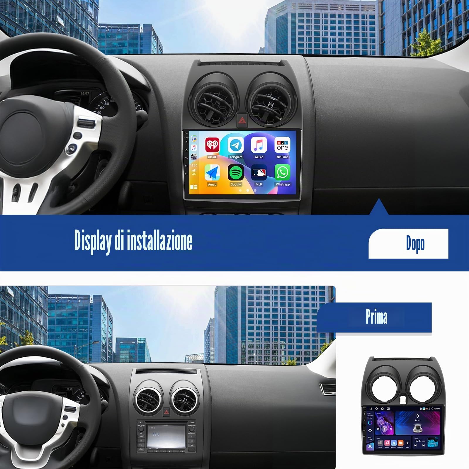 [4+64G]SIXWIN Autoradio Android 13 con CarPlay/Android Auto/Mirror Link per Nissan Qashqai J10 2006-2016,9 Pollici HD TouchScreen Schermo Navigatore WiFi Bluetooth 5.0 FM/RDS 32EQ+AHD Retrocamera