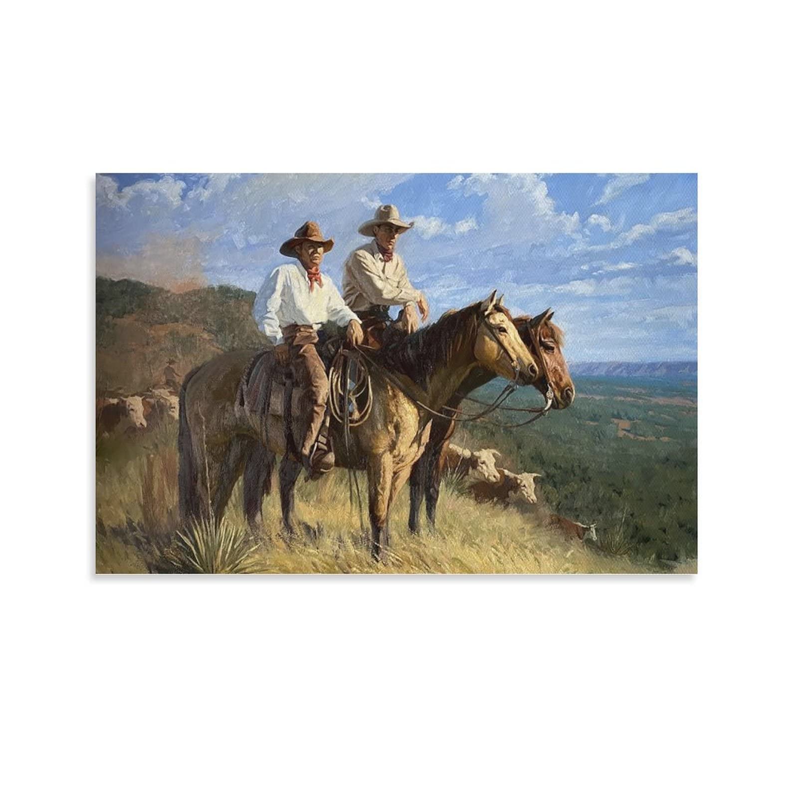 2 Stampe Su Tela Western Cowboy Girl - Quadri Rosa Con Cavalli E Ragazze A Cavallo, Decorazione Parete Per Camera Da Letto Ragazze
