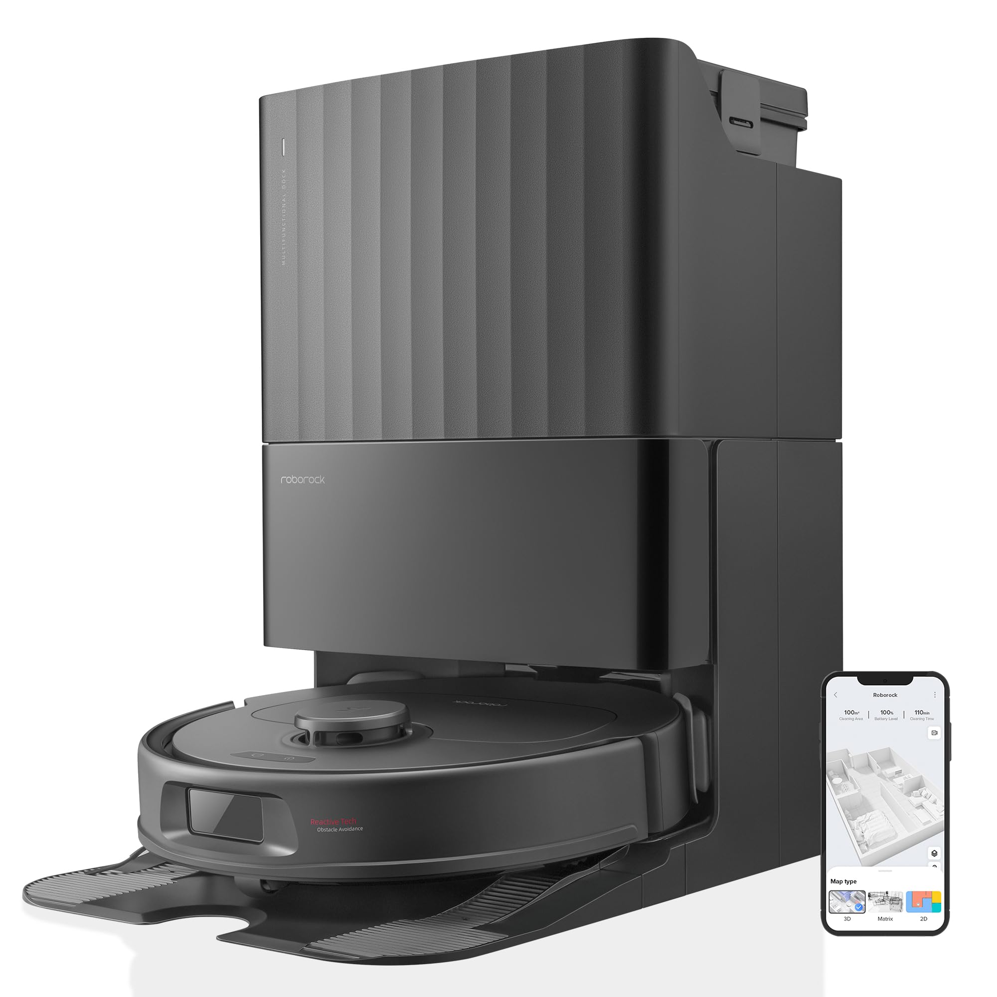 roborockQrevo S Robot Vacuum Cleaner, 7000Pa Suction, LiDAR & Reactive Tech Obstacle Avoidance, Multifunctional Dock, Auto Mop Washing&Drying, Self-Emptying&Refilling, 10mm Mop Lifting (Black)