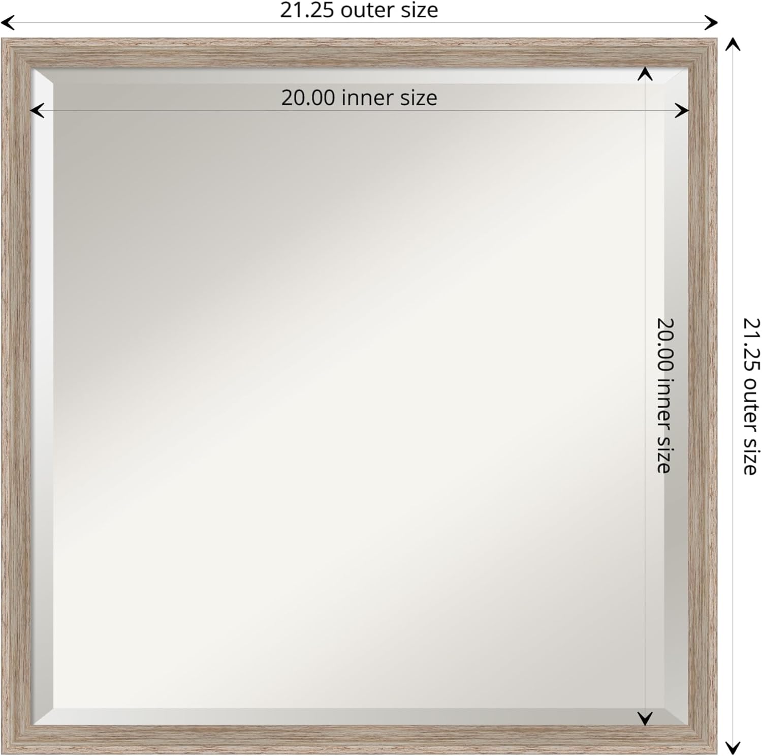 Amanti Art White Wall Mirror 21x21 Hardwood Wedge White Wash Square Bathroom Mirror for Wall Decor Living Room, Medium Country Rustic Wood Frame, Hangs Horizonally and Vertically, Bathroom Decor,