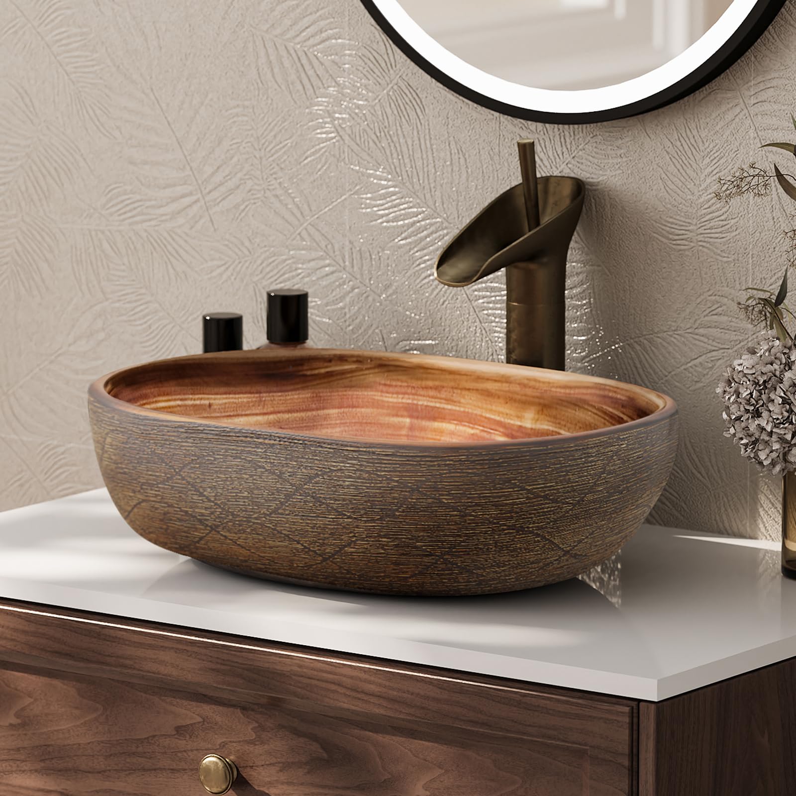 homary Waschbecken Oval aus Keramik, Modernes Aufsatzwaschbecken, 48x34cm Waschschale ohne Überlauf Edles Design-Waschbecken für Badezimmer und Gäste-WC, Kratzfestes