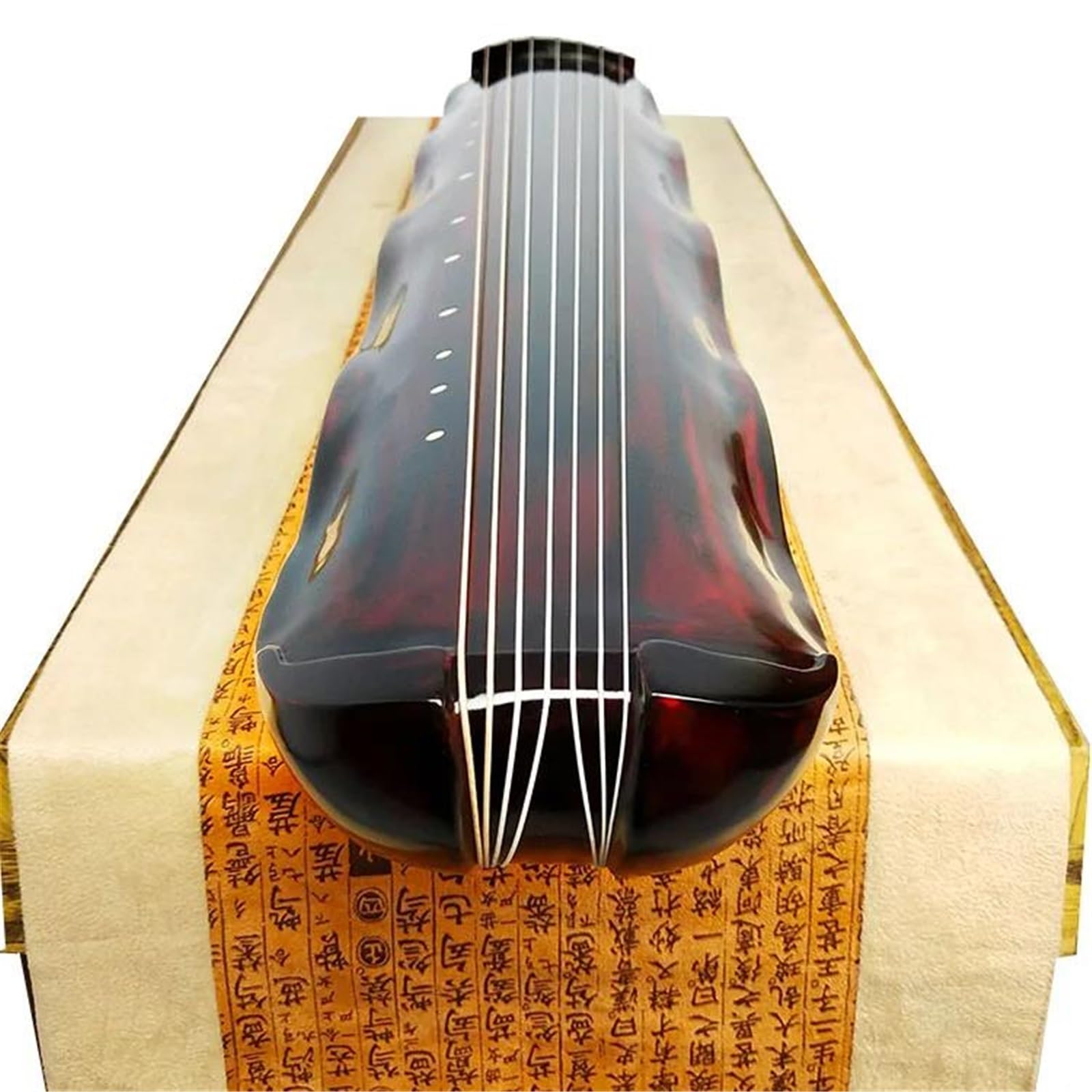 Chiński Guqin Liść Bananowca Wielowiekowe Drewno Jodłowe Cytra Profesjonalna Kolekcja Guqin Lakier Poroże Krem ​​Cyta Guqin Instrument Muzyczny Początkujący(Red)