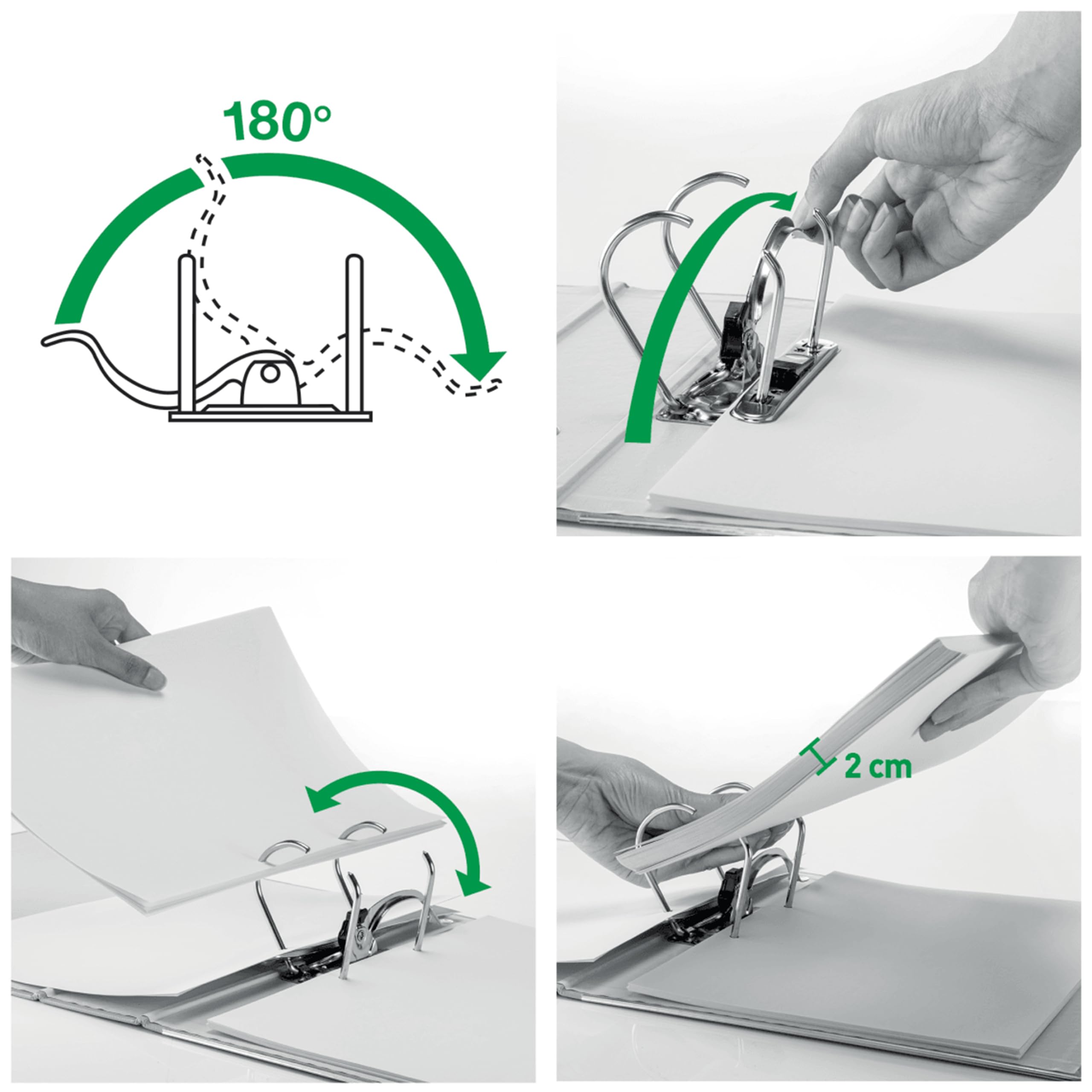 Leitz - 10 Raccoglitori a leva A4 per ufficio, Registratore con meccanismo a leva apertura a 180°, Portaetichette sostituibile, Capacità 600 fogli A4, 10101035, Blu