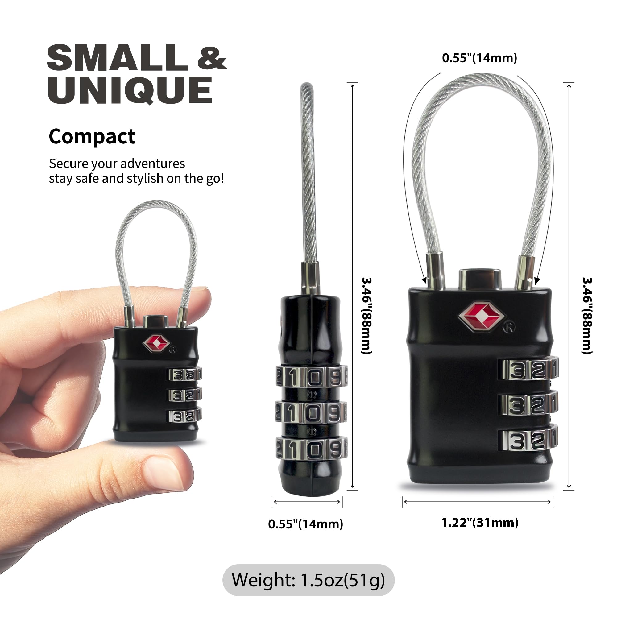 UP Security TSA Locks for Luggage 3 Digit Combination Padlock, Luggage Locks TSA Approved 2 Pack - Image 2