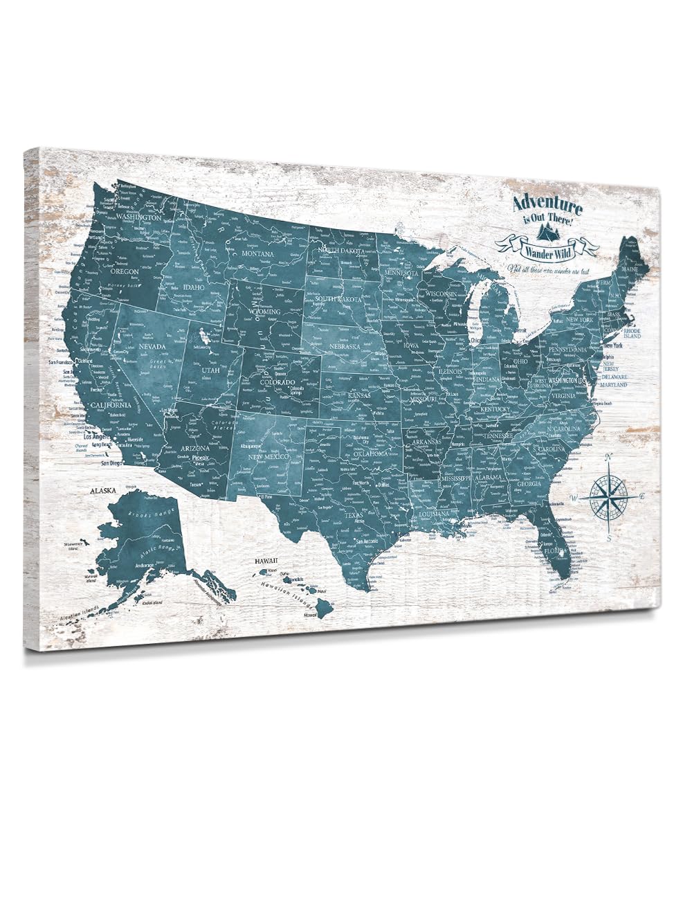 IPIC Vintage Teal USA Maps for Wall, Map of the United States, 24x16 in