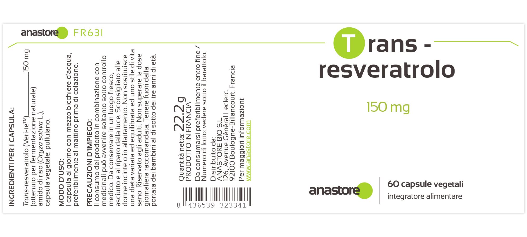 Trans-Resveratrolo * 60 capsule vegetali * Antiossidante altamente assimilabile * Anti-invecchiamento + Neuroprotettore *