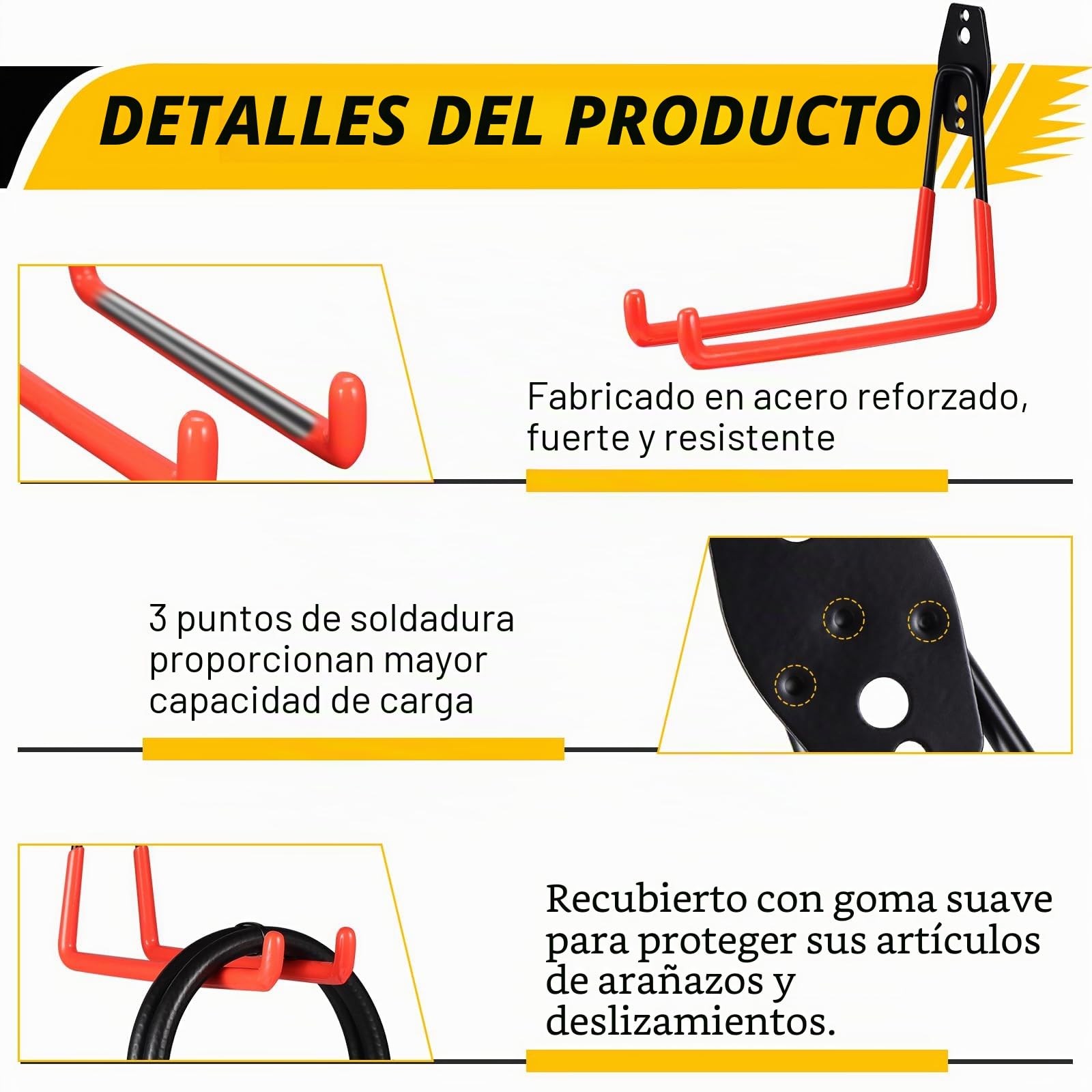 4 Ganchos de Garaje Resistentes para Colgar Herramientas, Ganchos de Almacenamiento para Garaje, Ganchos Garaje para Montaje en pared para Organizar Herramientas de Garaje y Jardín (naranja)