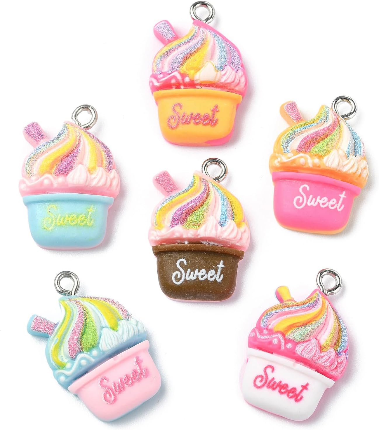 LiQunSweet 60 pcs 6 Colors Cute Cake Theme Resin Charms Sweet Ice Cream Dessert Food Charms for DIY Jewelry Bracelet Necklace Earring Craft Keychain Accessory - Image 8