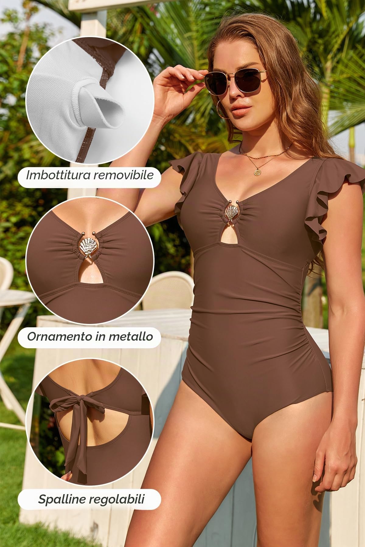 SHEKINI Cutout Scollo Basso Costume da Bagno Intero da Donna Regolabile Volant Costumi Intero Donna