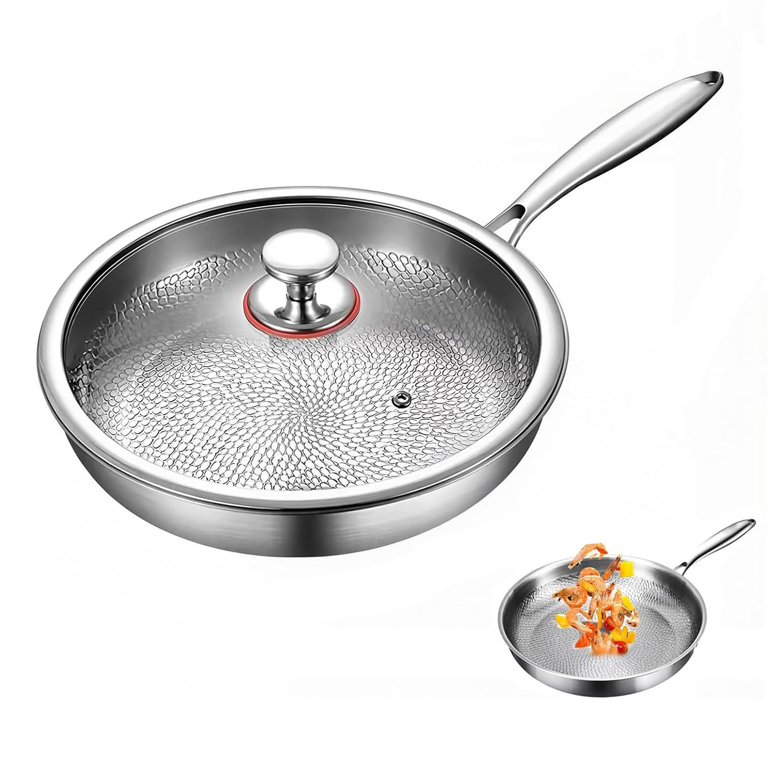 Kouamor Poêle en titane Pro avec couvercle de 25,4 cm/27,9 cm/30,5 cm, poêle à frire en titane, ultra-résistante, anti-rayures, antiadhésive, poêles à revêtement nutritif en titane, multifonctionnelle