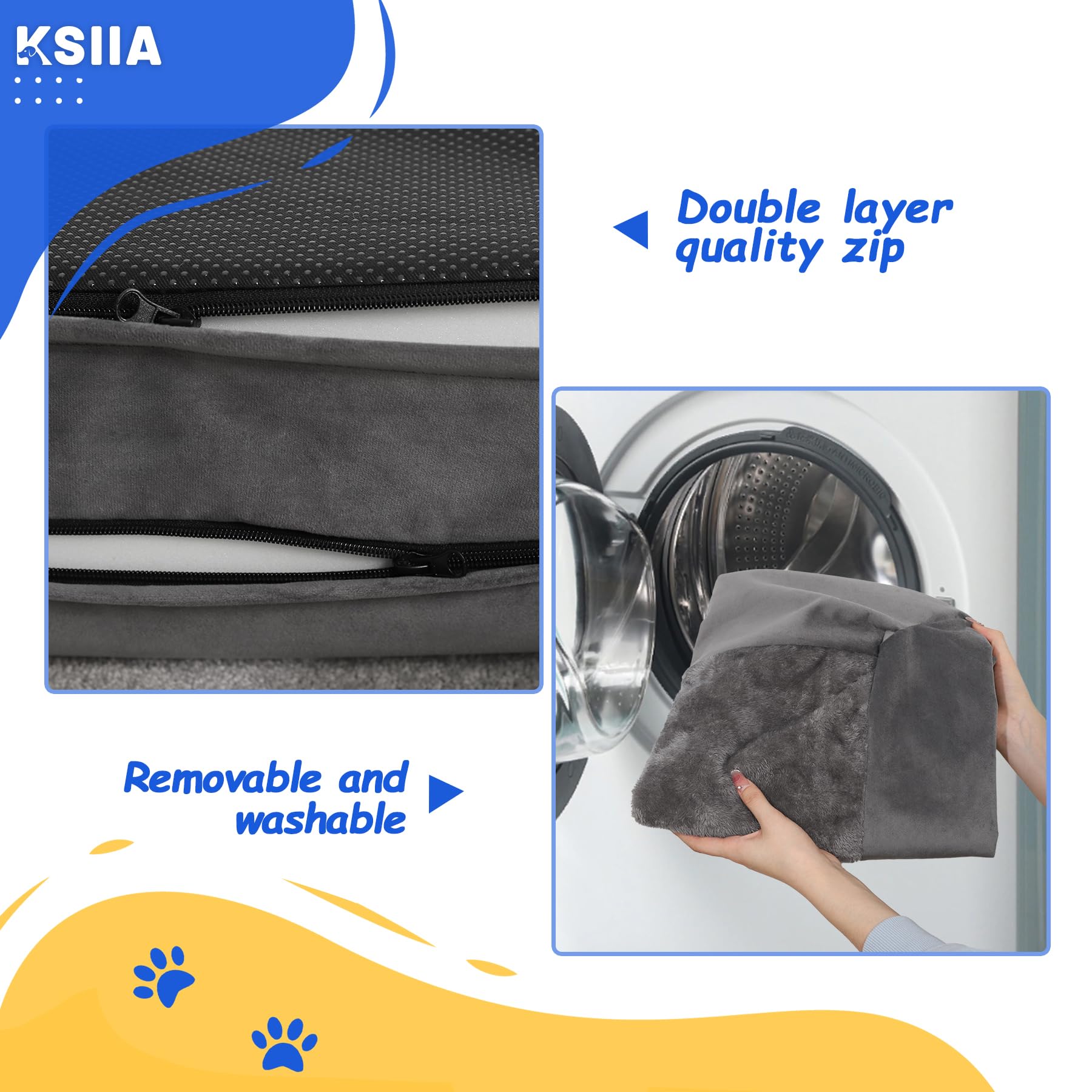 KSIIA Legowisko dla dużych psów ortopedyczne, Łóżko dla psa, poduszka dla psa 121x76x18cm zdejmowana sofa dla psa, zmywalne antypoślizgowe, XXL Szary
