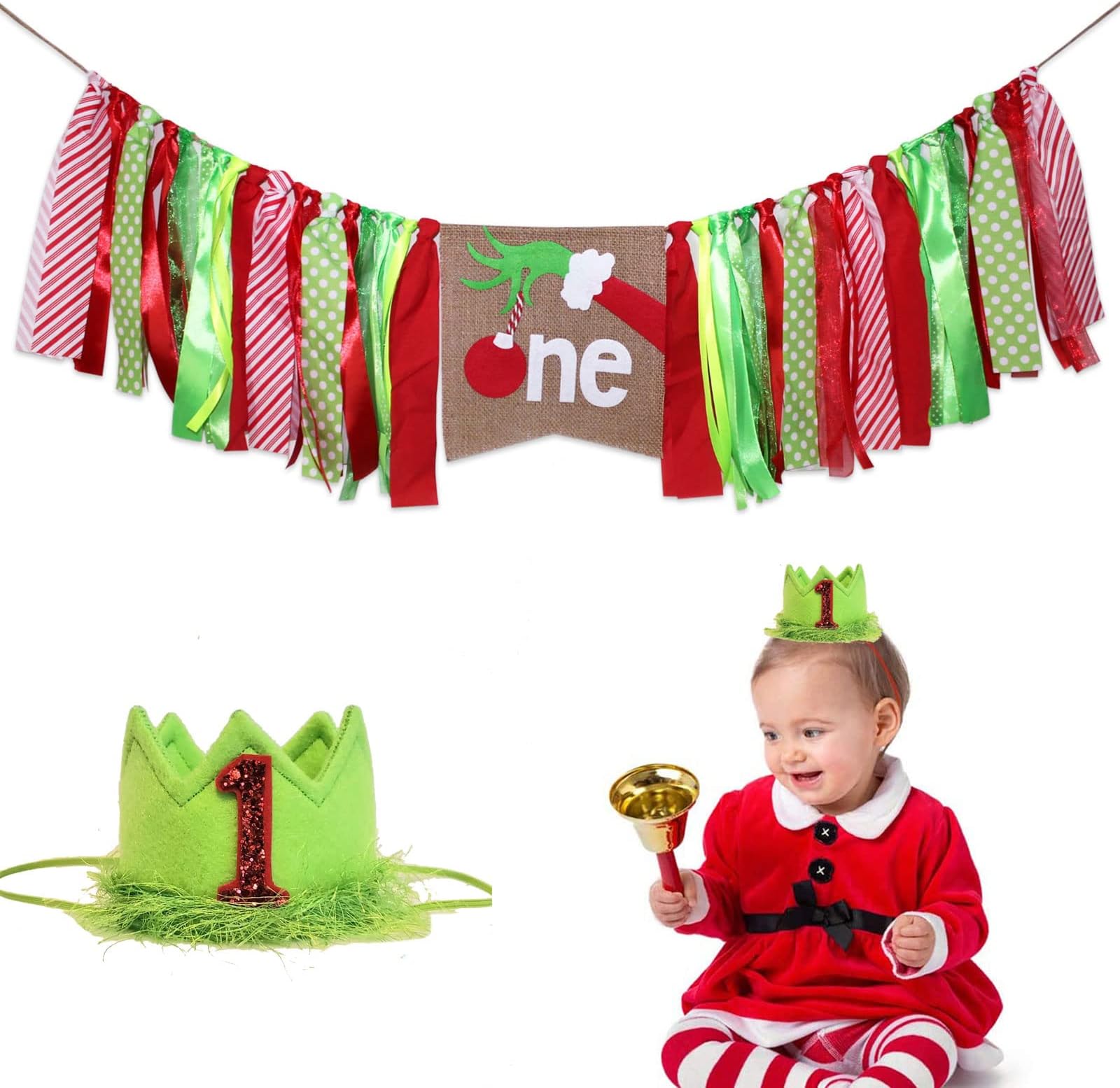 Merry Birthday Banner - Red & Green Christmas Birthday Party Decorations For Holiday Celebrations