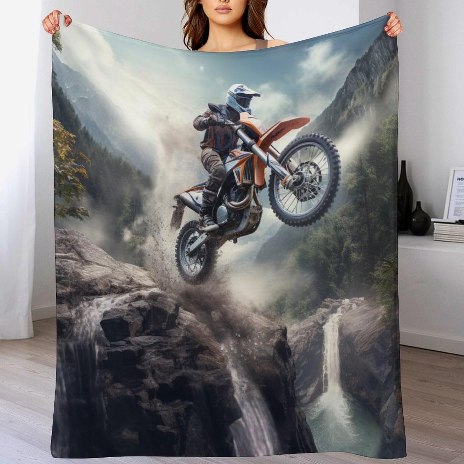 Couverture plaid motocross en flanelle 100x130 cm très doux pour canapé et sieste