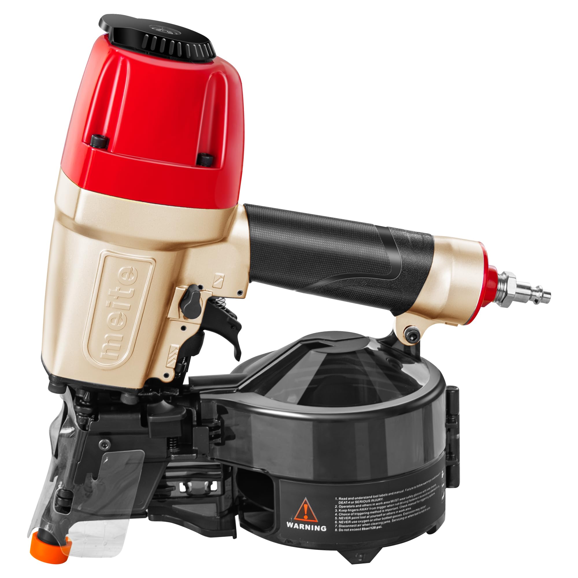 meite CN65S Air Coil Nail Gun, Pneumatic Lightweight Coil Siding Nailer with Safety Nose, Uses Flat Top 38-65 mm Length Coil Nails
