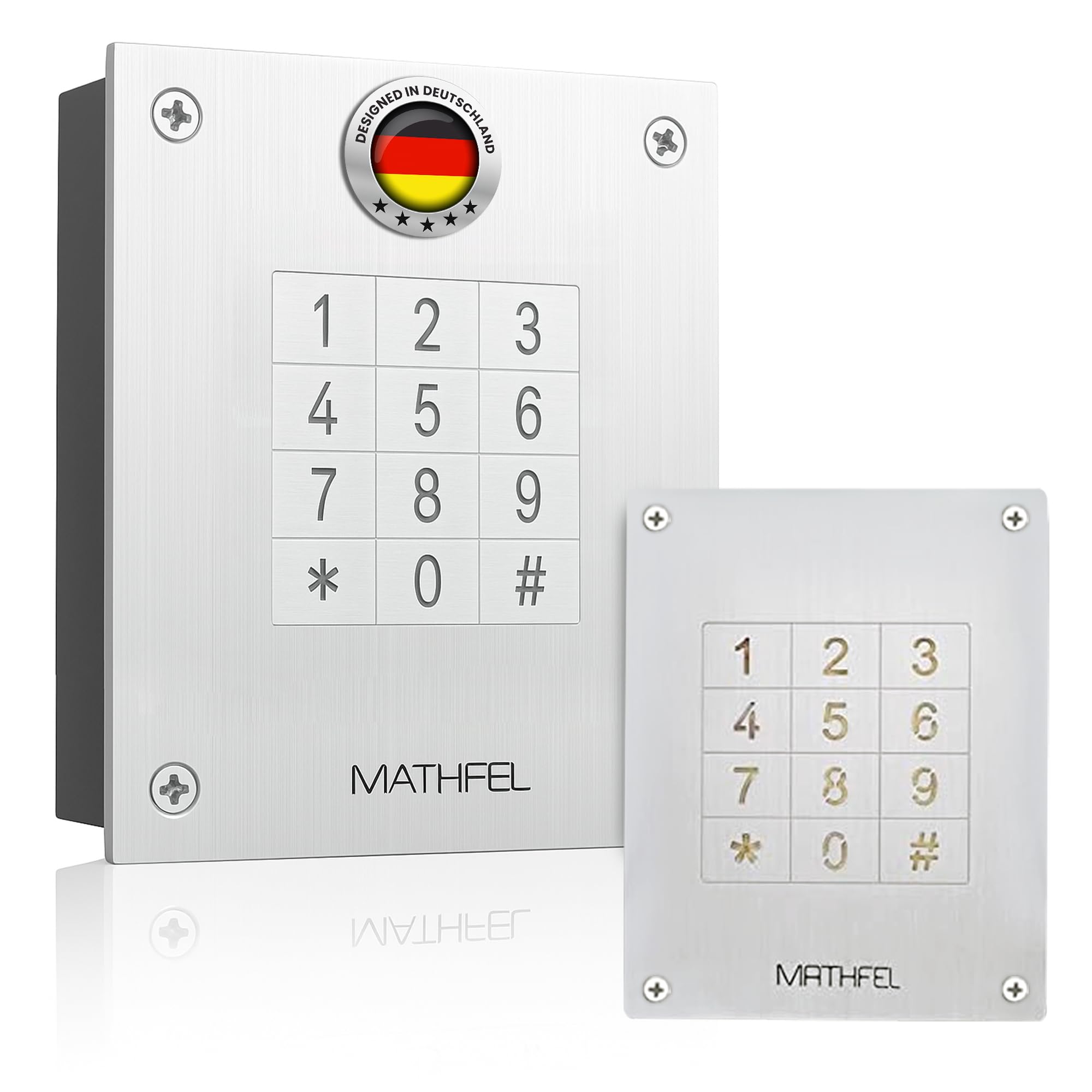 MATHFEL Elektronisches Türschloss mit Code aus Alu, Unterputz - Ideal für Haustür, Garagentor & Nebeneingänge - Wetterfestes Codeschloss IP66, Normstahl Codetaster - Flexibel und Robust