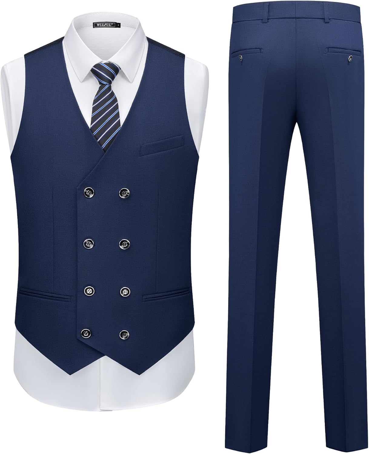 WULFUL Men's 3 Piece Suits Slim Fit Tuxedo Suit Set Double Breasted Suit Jacket Vest Pants Set for Wedding Prom - Image 8