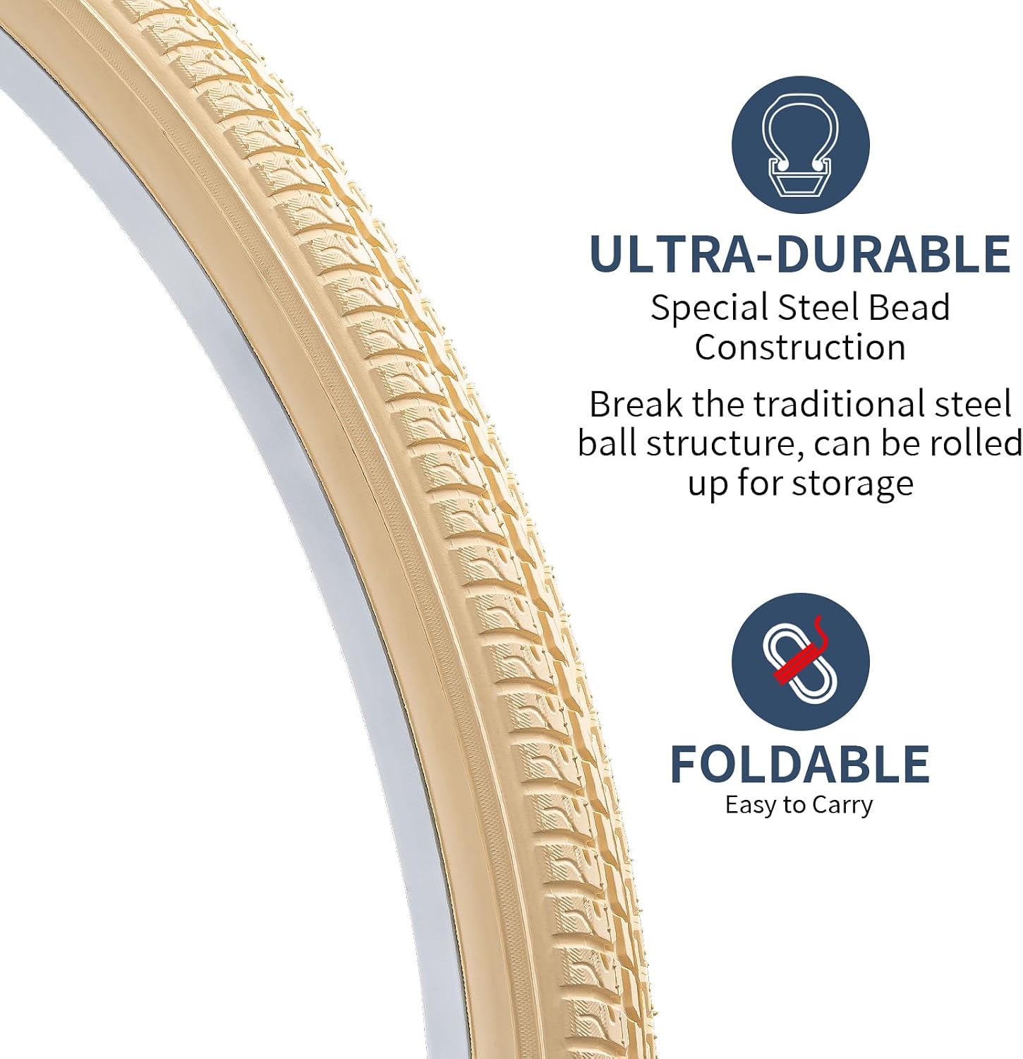 YUNSCM 26x1 3/8 (37-590) Beige Color Bike Tires Folding Replacement Tires Compatible with 26 x 1 3/8 26x1 3-8 Urban City Commuter/Road Bike Bicycle Tires-2 PCS(Y-829)