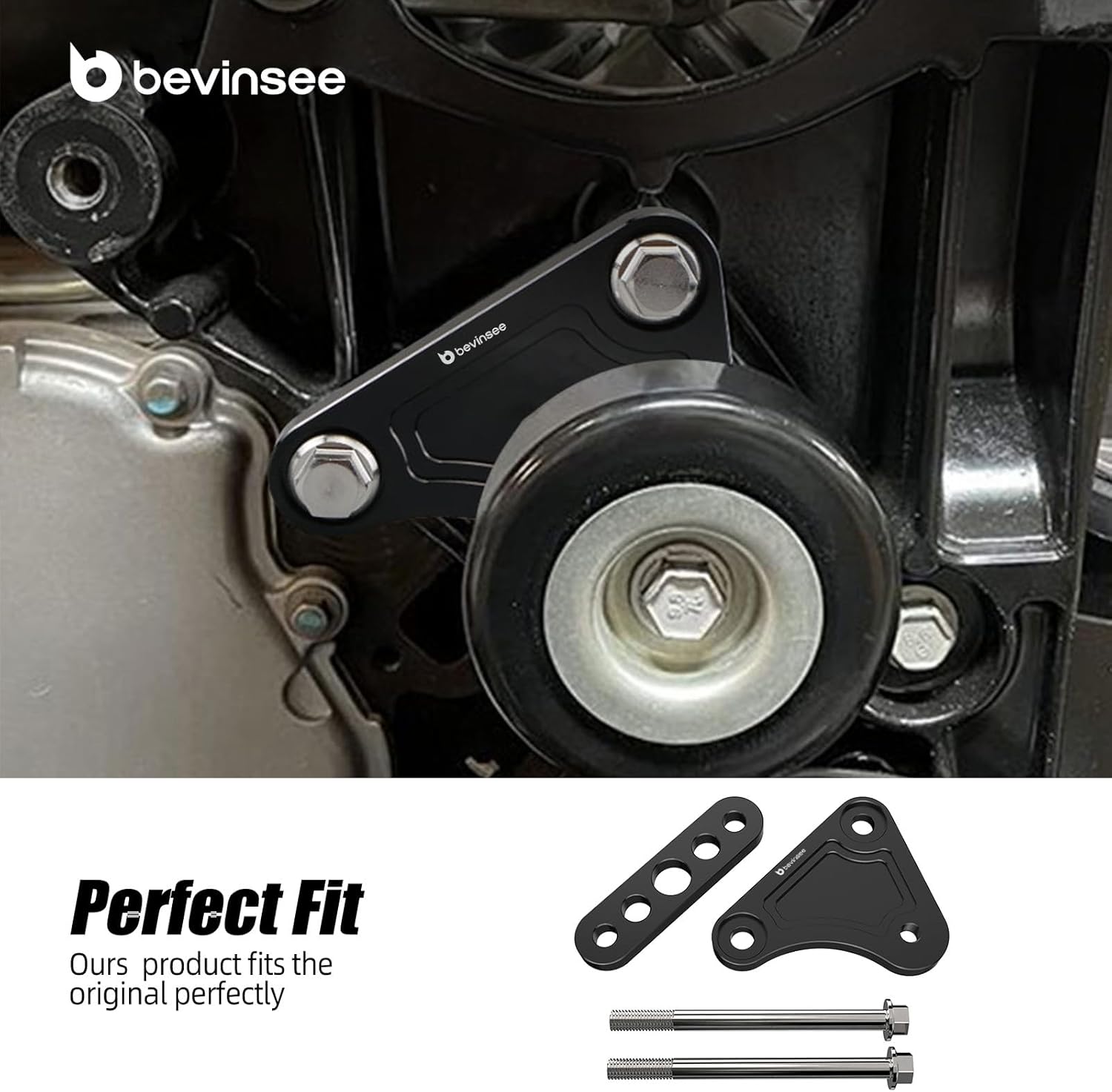 Bevinsee LS Idler Pulley Relocation Bracket for LS1 LS2 LS3 Intake Swap 4.8L 5.3L 6.0L Aluminum LS Vortec Truck Alternator Power Steering Bracket