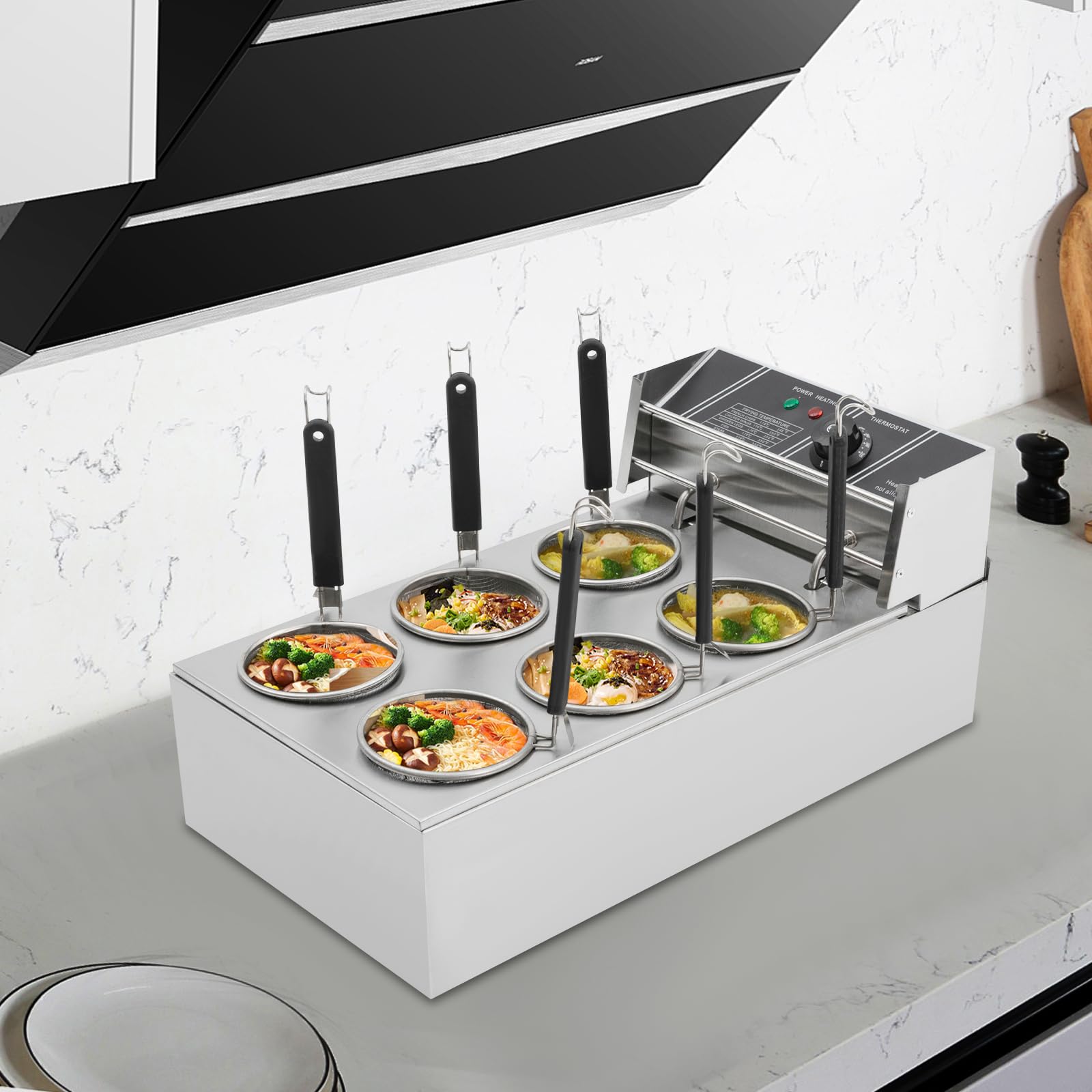 Pentola elettrica per pasta con colino, in acciaio inox, 6 cestini, 2000 W, 20 litri, intervallo di temperatura 60-200 °C, per gastronomia, cucina