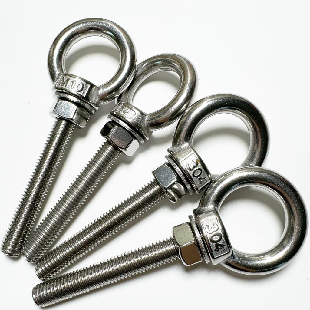 Shoulder Eye Bolt, 4 PCS M10 Heavy Duty Lifting Ring 2.8" Threaded Eyebolt Lifting Ring Eye Bolts with Nuts and Flat Washers(Thread Length 70mm)