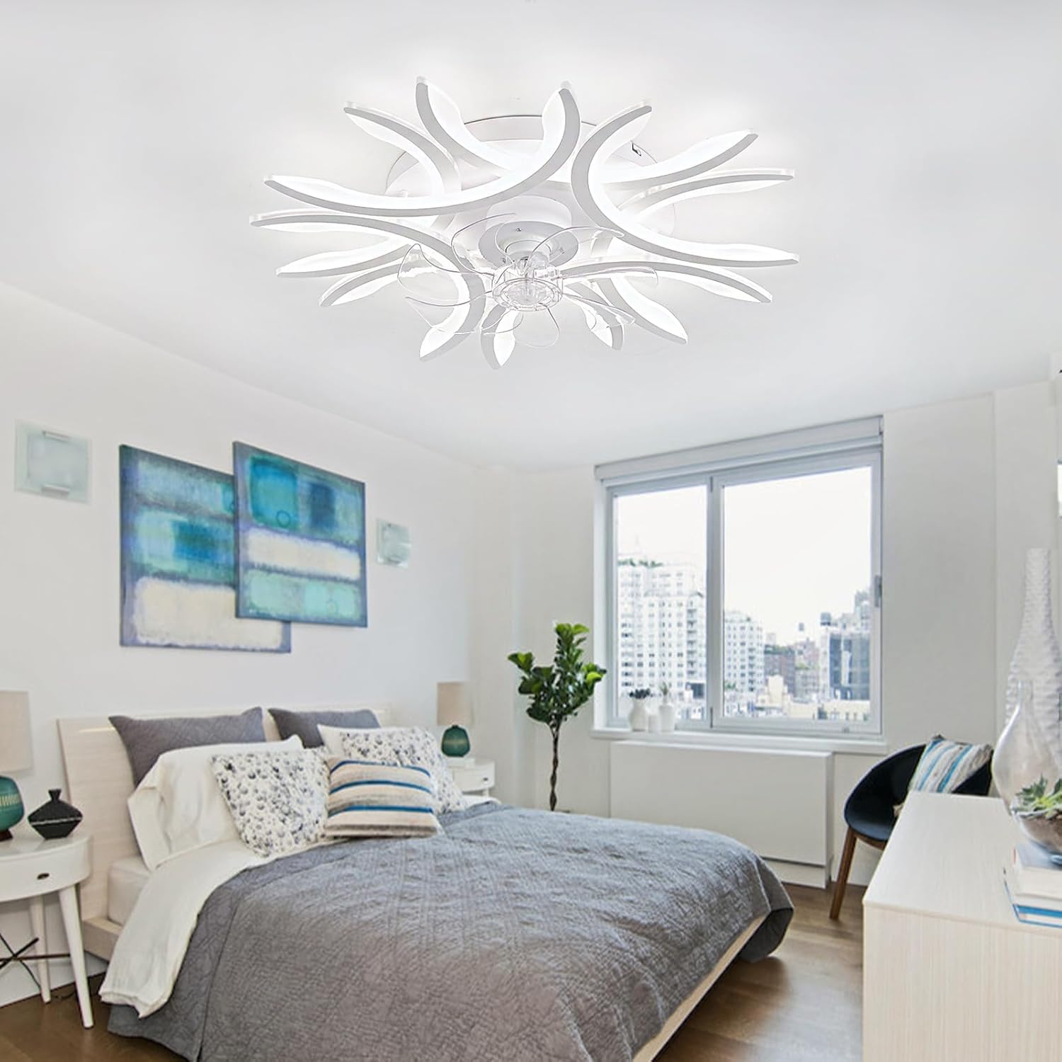 75CM Plafond Ventilator met Licht en Afstandsbediening Led Dimbaar, Moderne Plafondventilator met Lamp 6 Snelheden Omkeerbaar Zomer/Winter, Stille Ceiling Fan Lamp Woonkamer Slaapkamer Eetkamer-Black