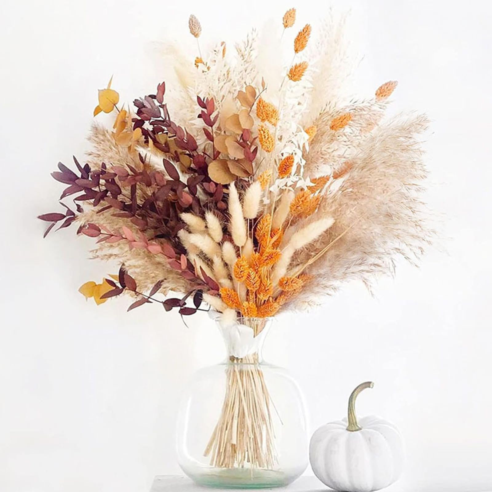 Lxoraziy 64PCS Boho Dried Flower Bouquet – Natural Pampas Grass, Bunny Tails, Eucalyptus & More – Rustic Floral Decor for Home, Wedding, Office & DIY Gifts