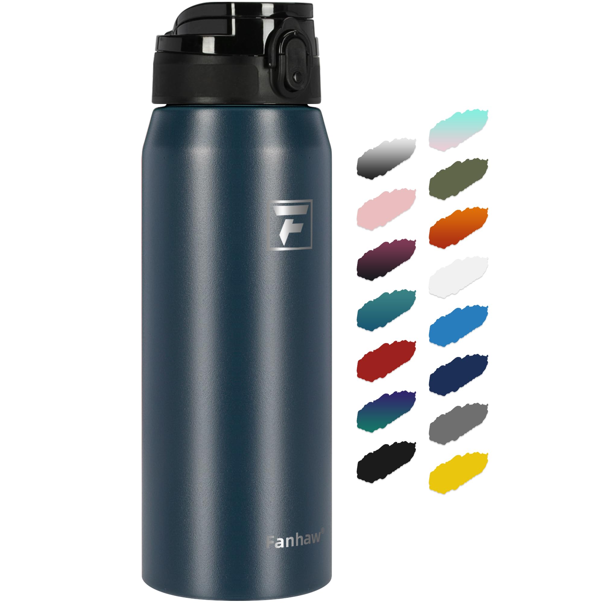 Fanhaw 750 ml Insulated Stainless Steel Water Bottle with 1 Lid (Chug Lid) - for Kids Women, Men, Navy Blue, 710 ml