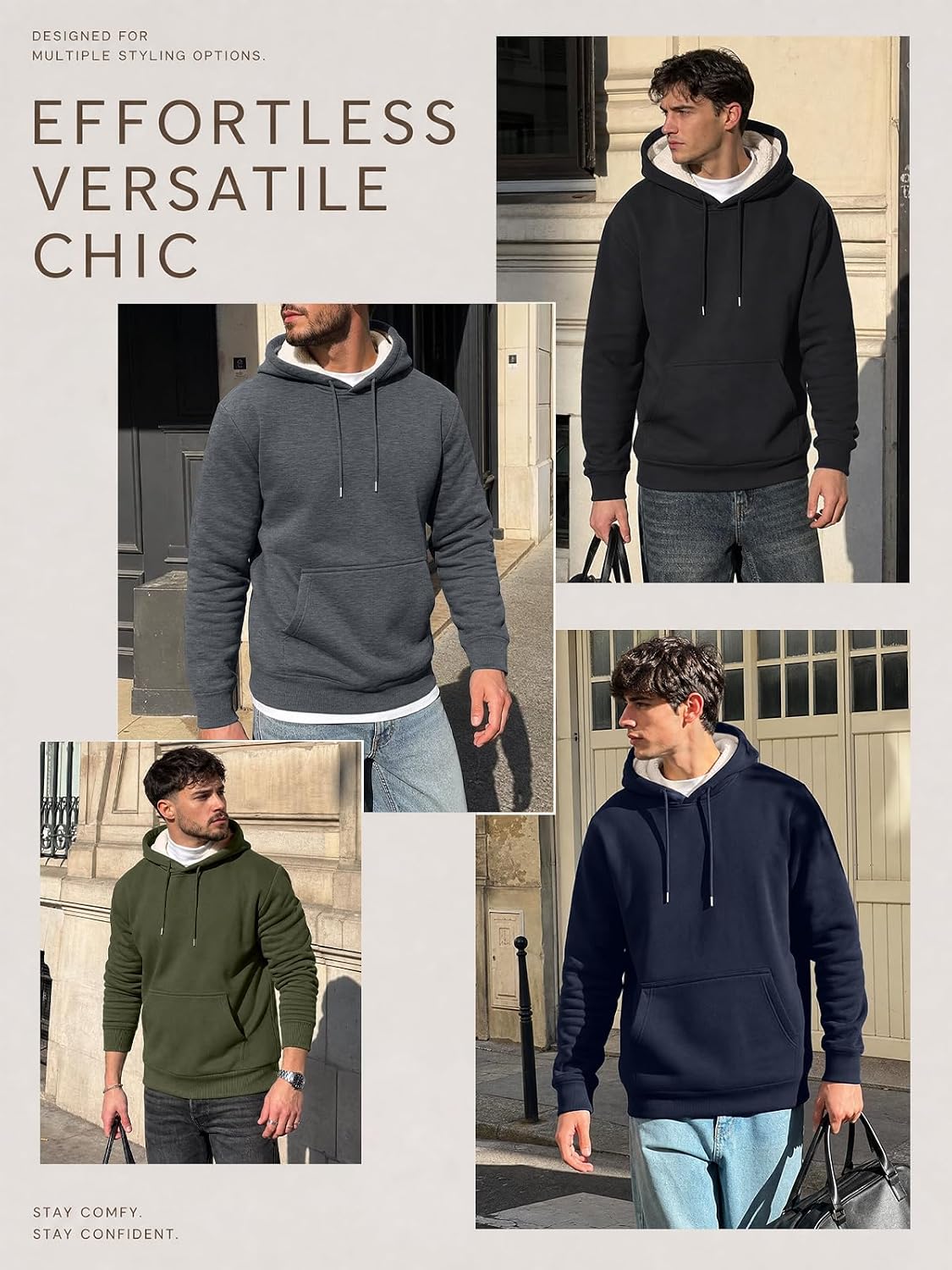 EFAN Men's Hoodies Sherpa Fleece Lined Pullover Hooded Sweatshirts