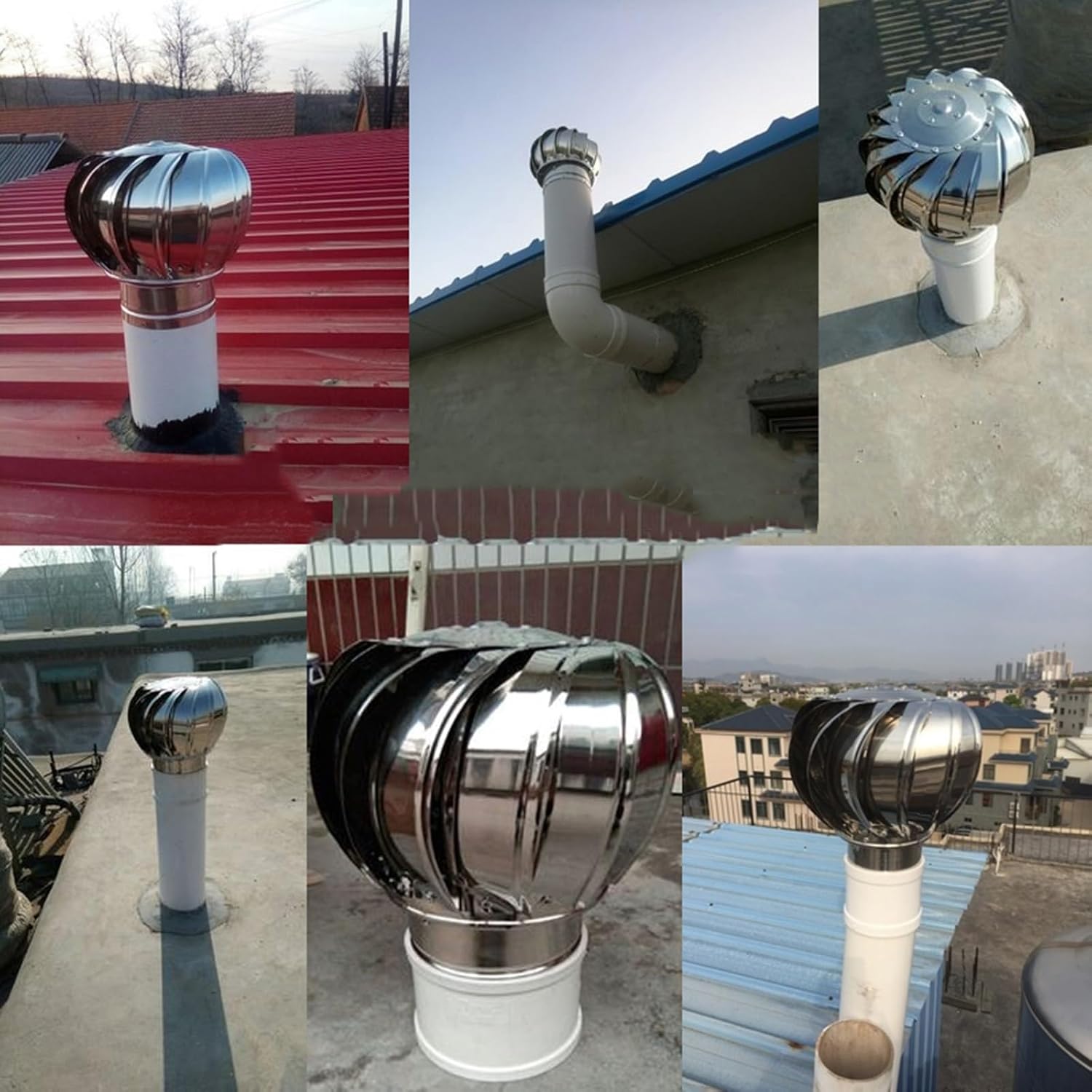 Stainless Steel Roof Vent, Rotating Chimney Cowl Roof Vent, Automatic Silent Roof Vent Cover(160mm)