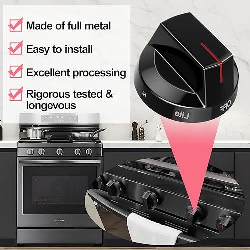 Miniatura 7 de LXun Pomo de estufa de gas DG94-03500A actualizado para horno Samsung inoxidable (5 piezas) reemplazo de pomo de estufa de acero inoxidable para