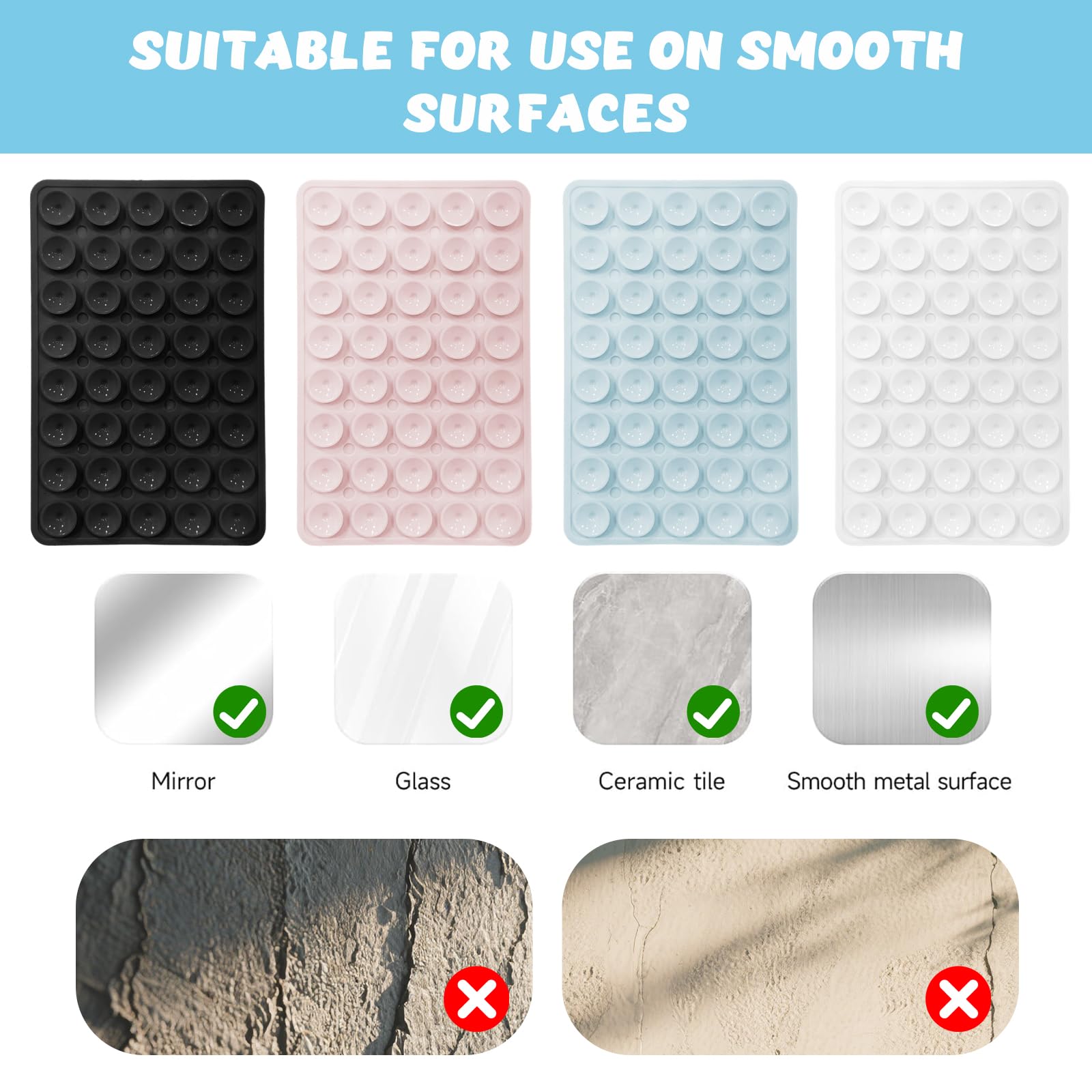 Support Téléphone Ventouse en Silicone 4 Pièces, Fixation Forte Verre Miroir pour Selfies