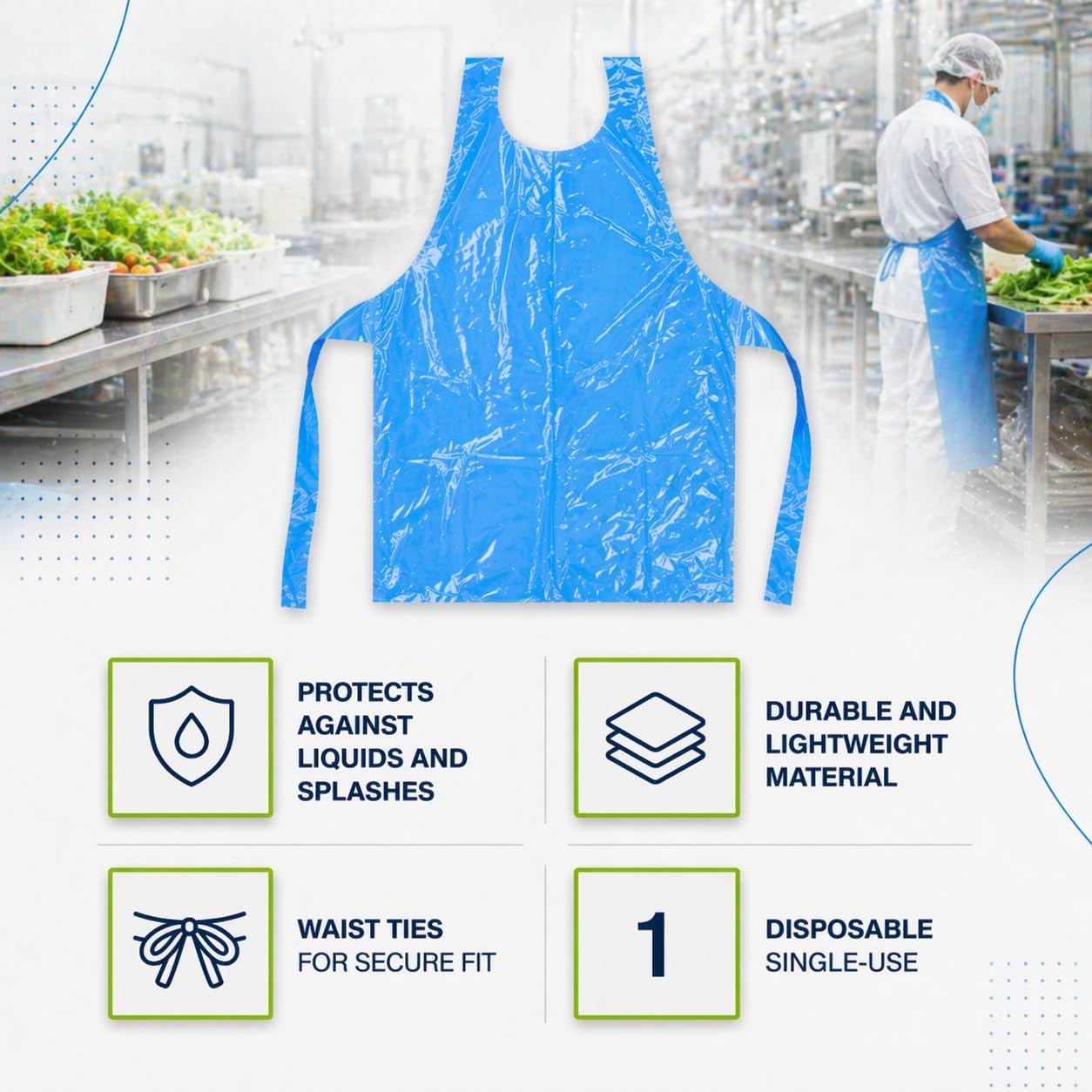 CLAY Disposable Plastic Aprons, Waterproof Polyethylene Protective Covers for Food Service, Cleaning, and Salon, 50-Unit Roll