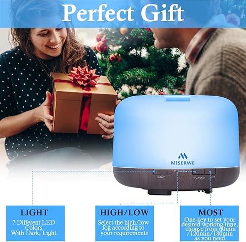 Miniatura 10 de Miserwe Difusor de 16.9 fl oz con control remoto, sin agua, apagado automático, difusor de aceite esencial con modo de temporizador, difusor de