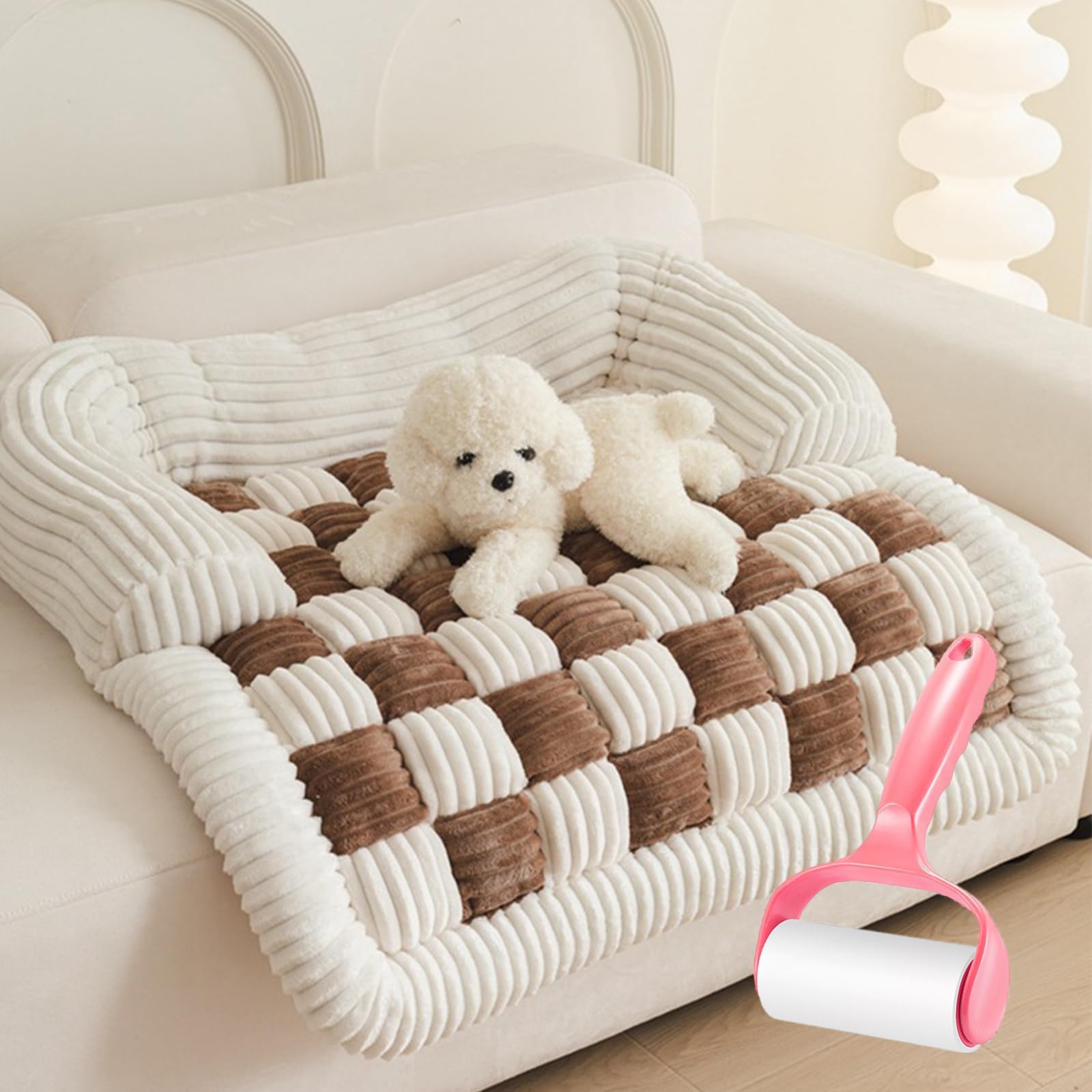 KPFTD Funny Calming Dog Sofa Bed Mat,Fluffy Fuzzy Calming Dog Bed Sofa Protector Pet Mat,Couch Cover Funny Fuzzy,Funny Fuzzy Pet Couch Covers For Sofa (70 * 70 cm(27.5 * 27.5 IN),Dark Brown)