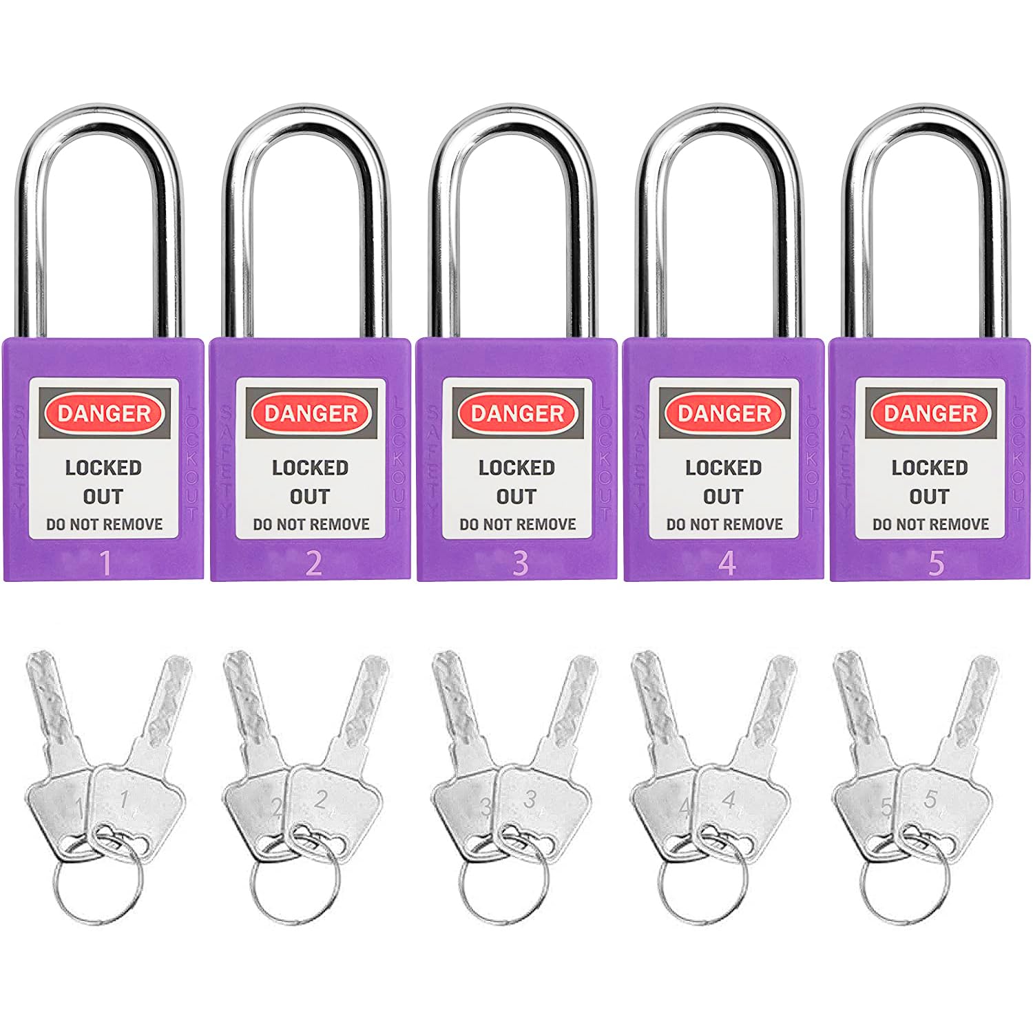 SAFBY Candados de seguridad de bloqueo con etiquetado, candado de seguridad con llave diferente para estación de kits de etiquetado de bloqueo (morado 1-10)