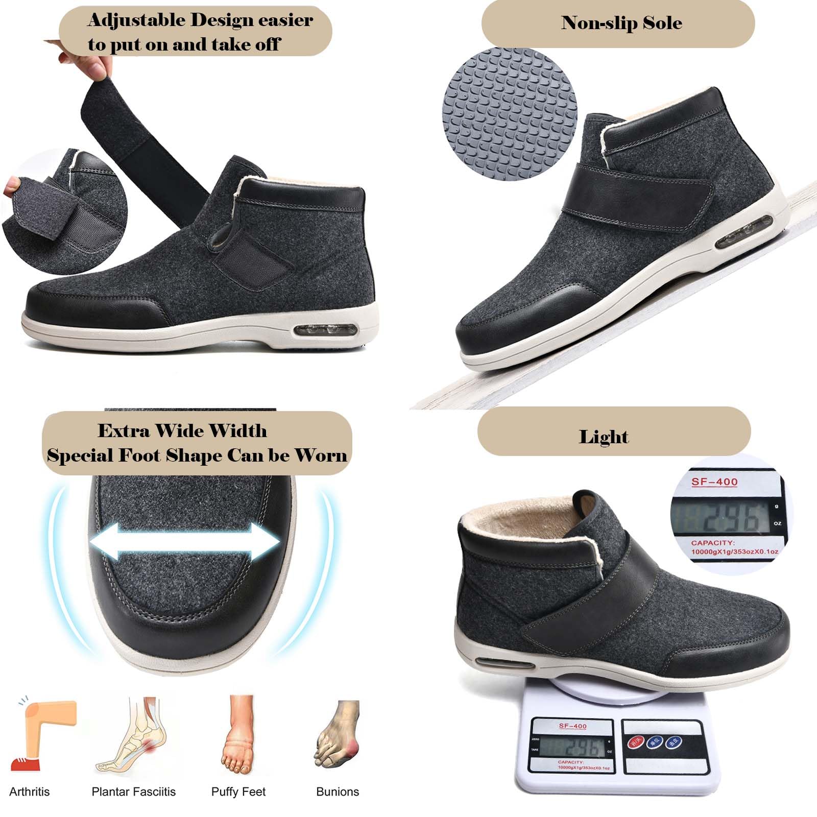 Scarpe Diabetiche Uomini,Caldo Inverno Sportive da Ortopediche Eversione del Pollice Comfort Regola Le Scarpe da Passeggio