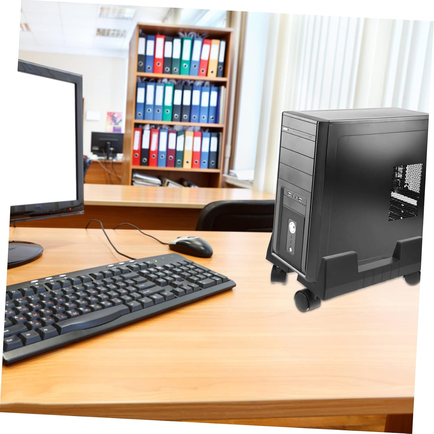Mobile CPU Stand with Wheels Adjustable Height Rolling Computer Tower Cart Sturdy Mainframe Holder for Home Office Ergonomic Design Suitable for Desktops