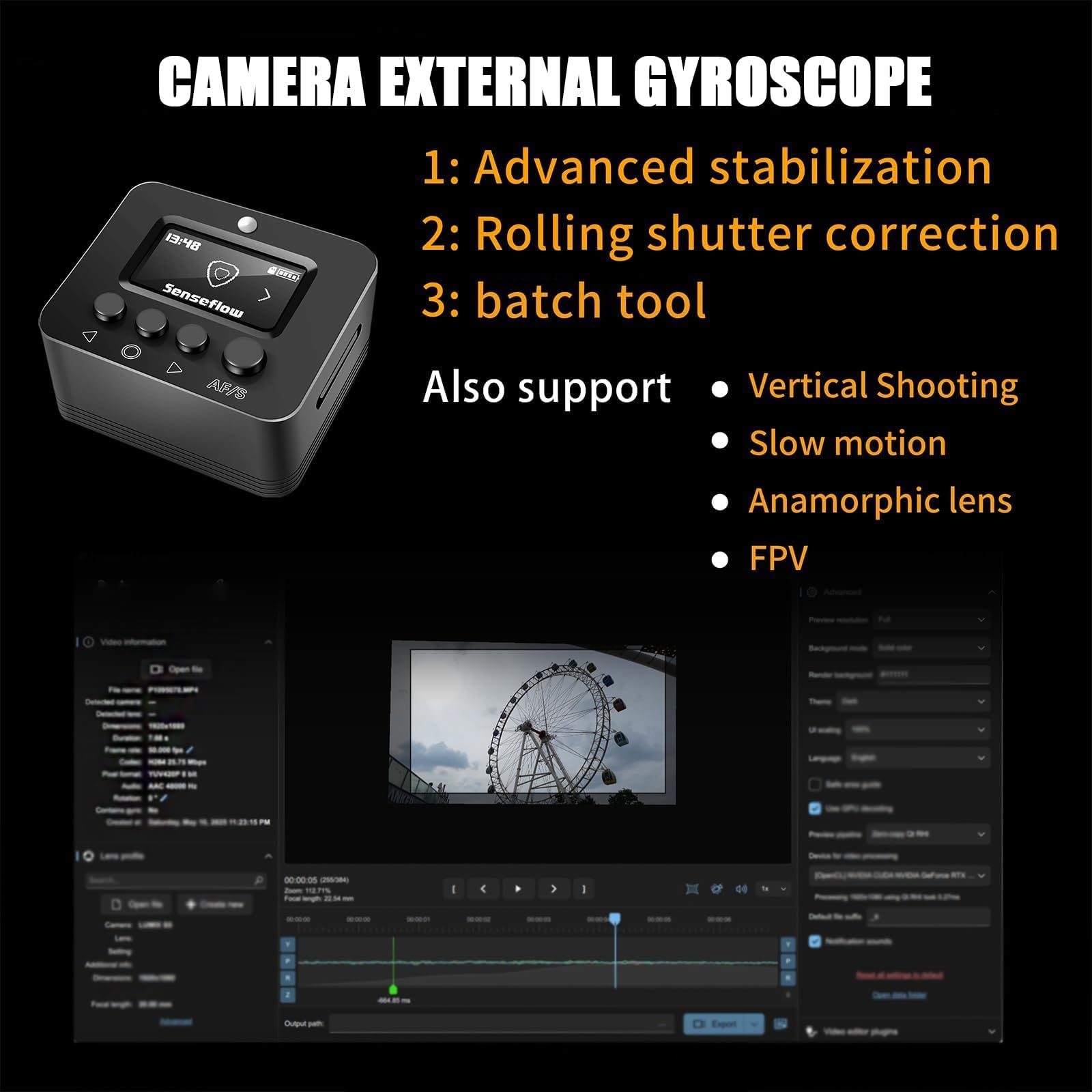 Box Stabilizzatore per Fotocamera con Giroscopio, Stabilizzatore Video Anti-Vibrazione con Oltre 35 Ore di Autonomia - Attacco Hot Shoe, Struttura in Alluminio per Smartphone e Action Camera