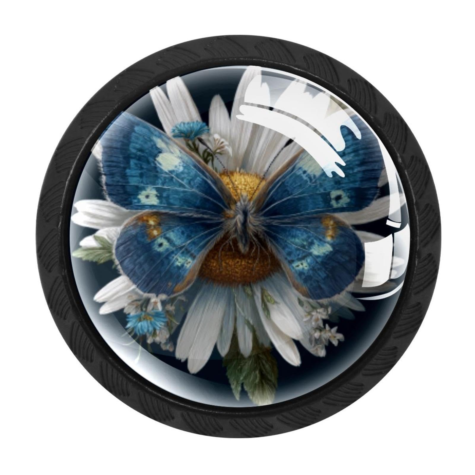CHENZZZZ Daisy Butterfly Blue (3) Drawer Knobs Pull Handle Crystal Glass Circle Shape Cabinet Drawer Pulls Cupboard Knobs with Screws for Kitchen Cupboard Dresser Wardrobe etc