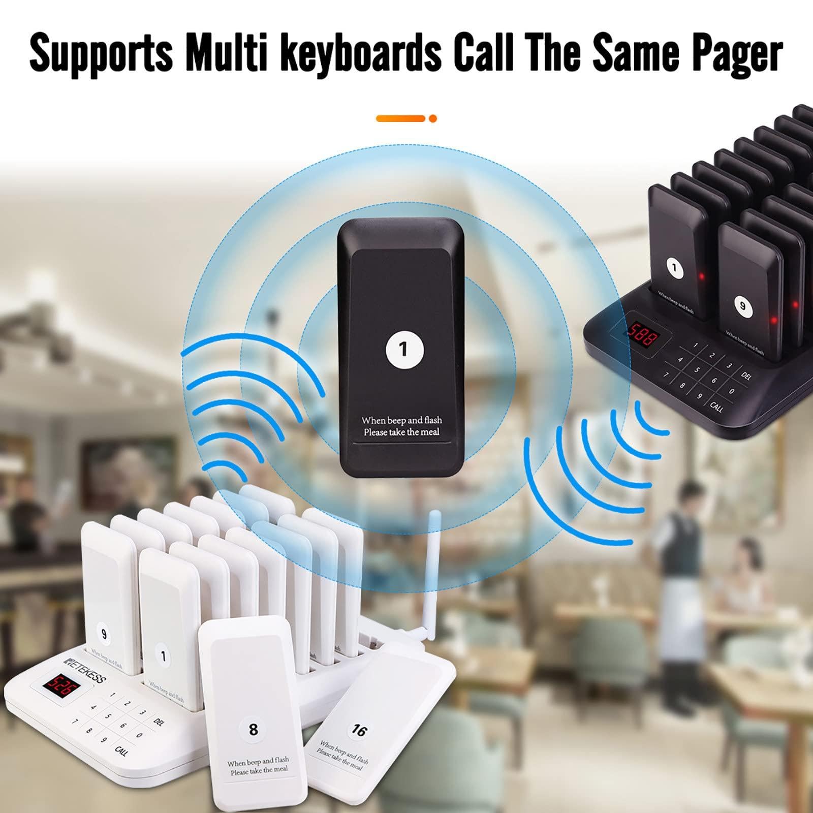 Bezprzewodowy System PrzywołAwczy Dalekiego ZasięGu W Restauracji, 2 Tryby MonitóW (Flash/Flash + Beep), 1 Klawiatura Do PołąCzeń Z Ekranem Dotykowym + 16 PageróW Coaster,Black
